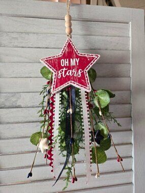 OOAK Handmade Americana Oh My Stars Ribbon Door Wall Homespun Stars Cottagecore